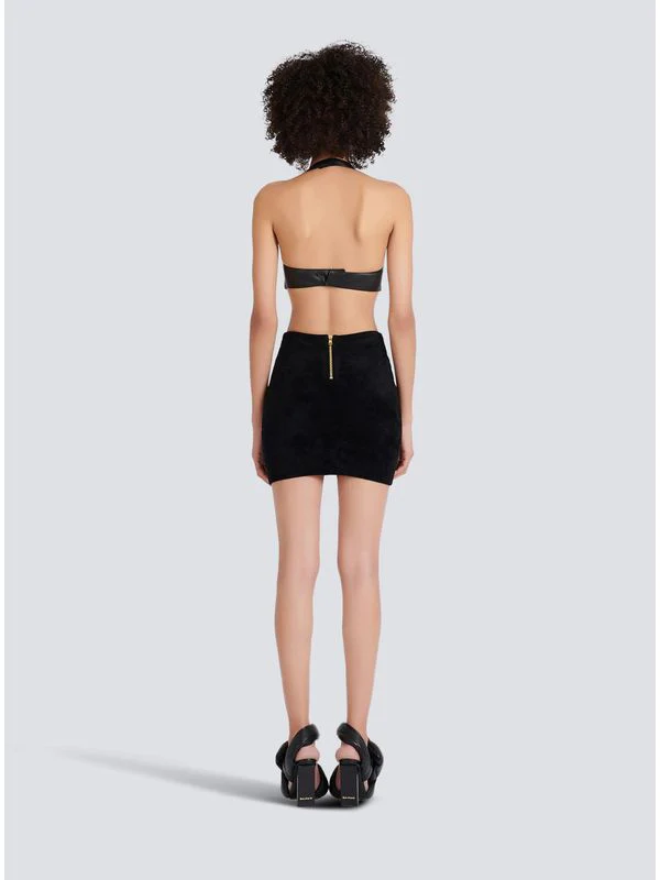 Halterneck Corset Leather Crop Top - Image 5