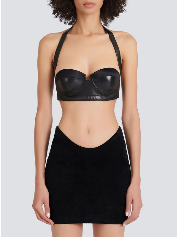 Halterneck Corset Leather Crop Top - Image 6