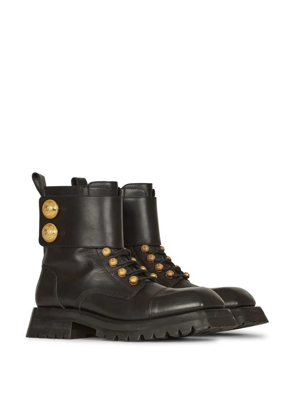 Button Detail Leather Lace-Up Boots - Image 2