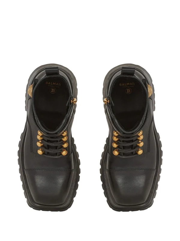 Button Detail Leather Lace-Up Boots - Image 3