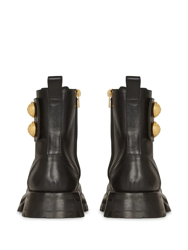 Button Detail Leather Lace-Up Boots - Image 4