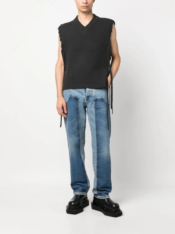 Color Panel Detail Denim Pants - Image 2