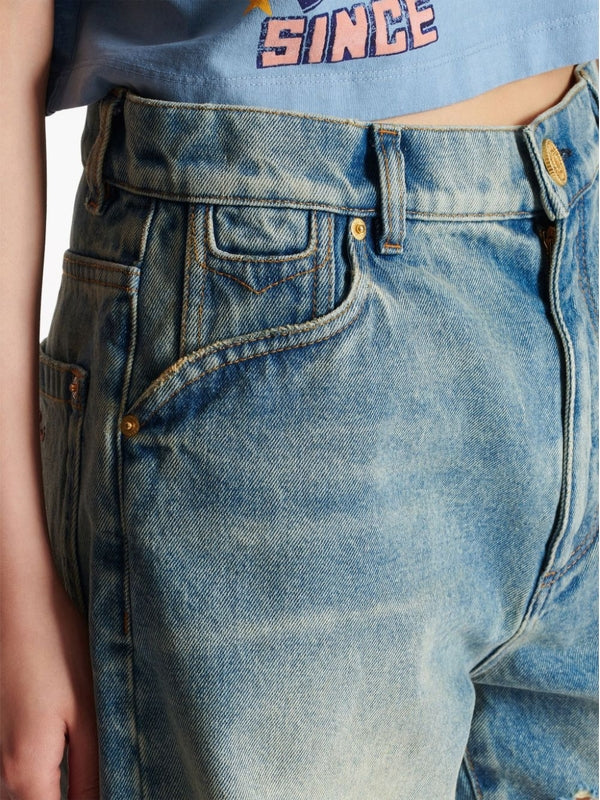 Distressed Cotton Denim Shorts - Image 5