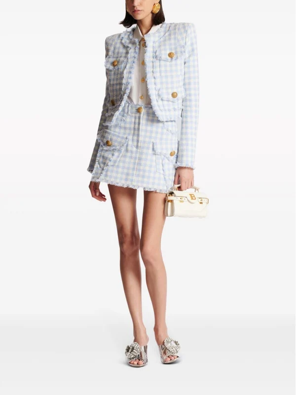 Gingham Check Tweed Skirt - Image 2