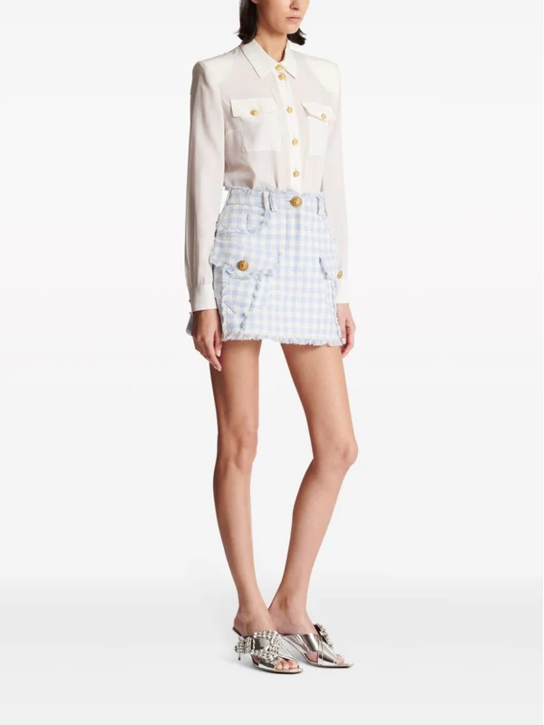 Gingham Check Tweed Skirt - Image 3