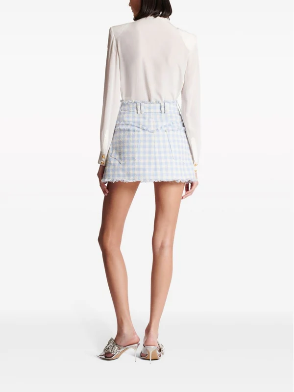 Gingham Check Tweed Skirt - Image 4