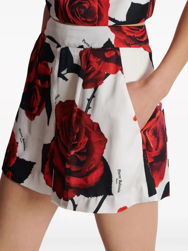 Rose Printing Satin Shorts - Image 5