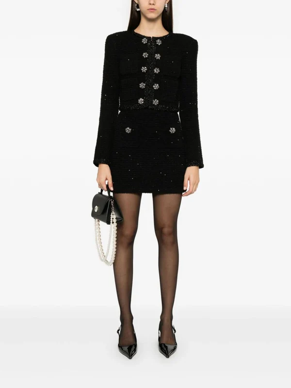 Crystal Decoration Cropped Jacket - Image 2