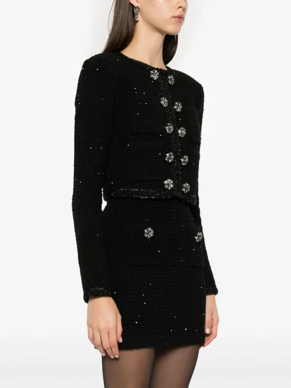 Crystal Decoration Cropped Jacket - Image 3