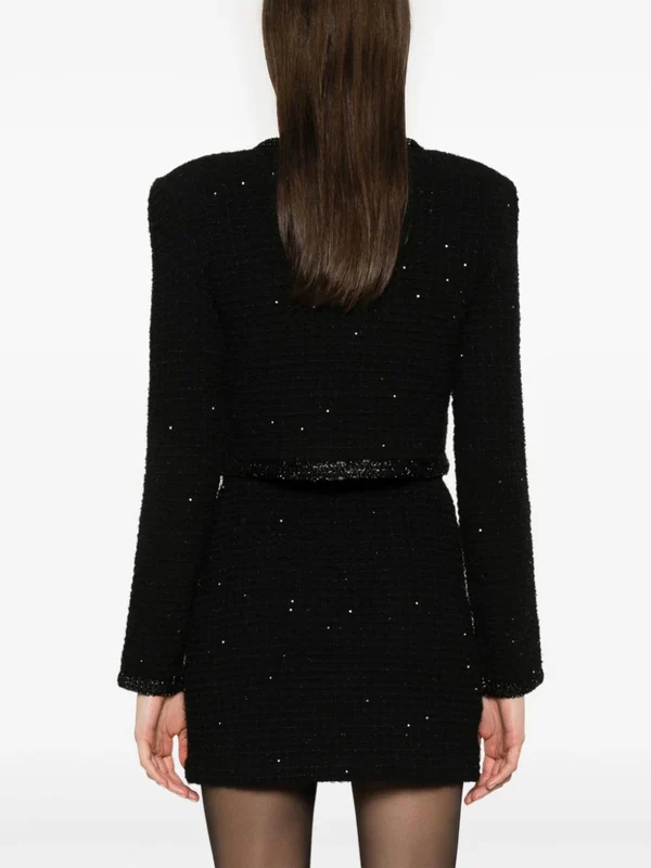 Crystal Decoration Cropped Jacket - Image 4