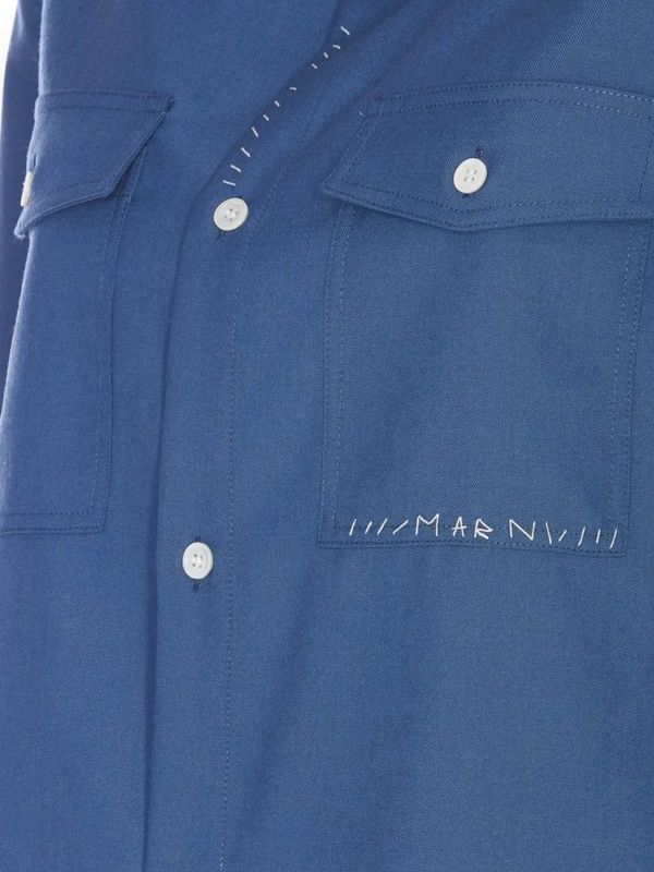 Logo Stitch Detail Virgin Wool Shirt - Image 3
