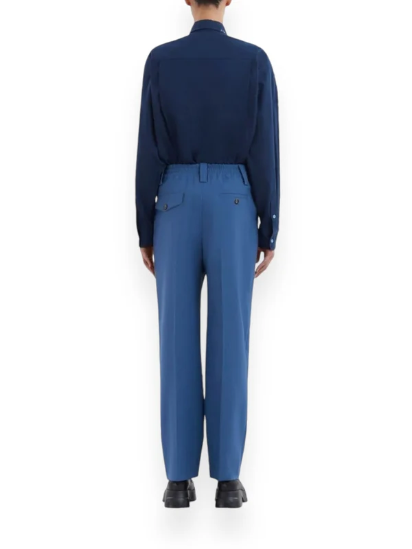 Logo Stitch Detail Pintuck Virgin Wool Pants - Image 2