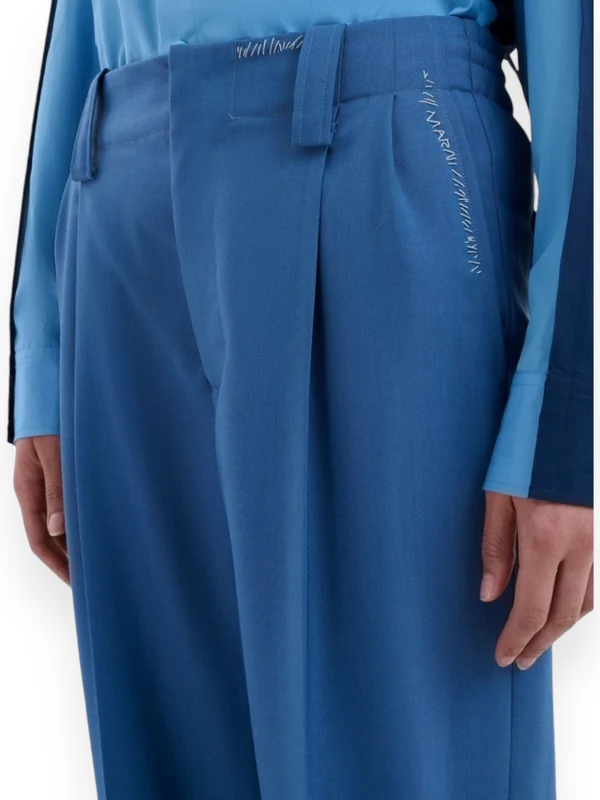 Logo Stitch Detail Pintuck Virgin Wool Pants - Image 3