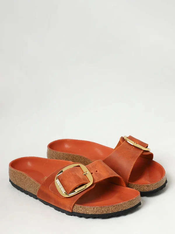 Buckle Detail Leather Slides - Image 2