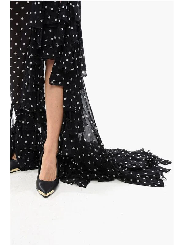 Off-Shoulder Dot Ruffle Silk Dress - Image 5