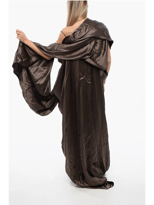V-Neck Draped Silk Dress - Image 2