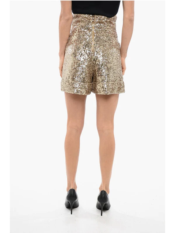 High-Waist Double Pleat Sequin Shorts - Image 2