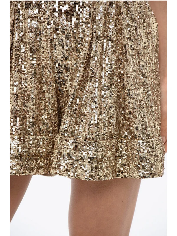 High-Waist Double Pleat Sequin Shorts - Image 3