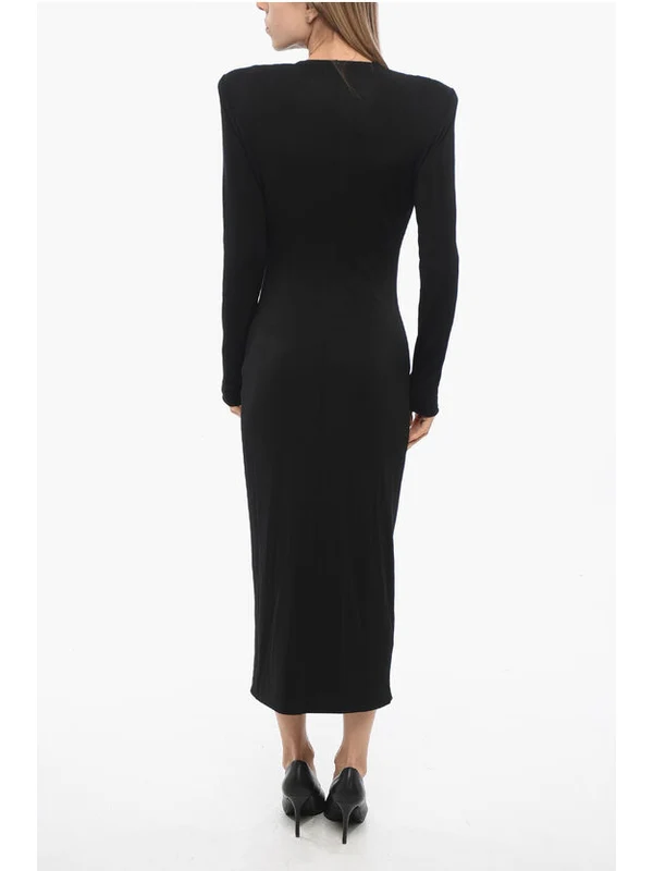 Front Zip Applique Shoulder Pad Dress - Image 2
