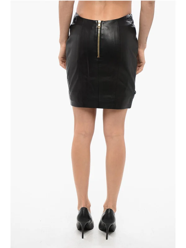 Back Zip Round Waist Leather Skirt - Image 2