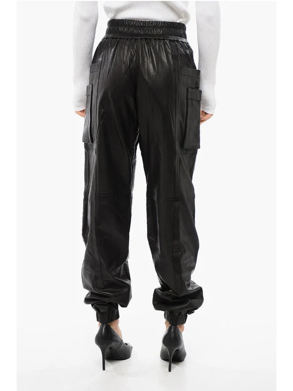 Multi-Pocket Quilted Insert Leather Pants - Image 2