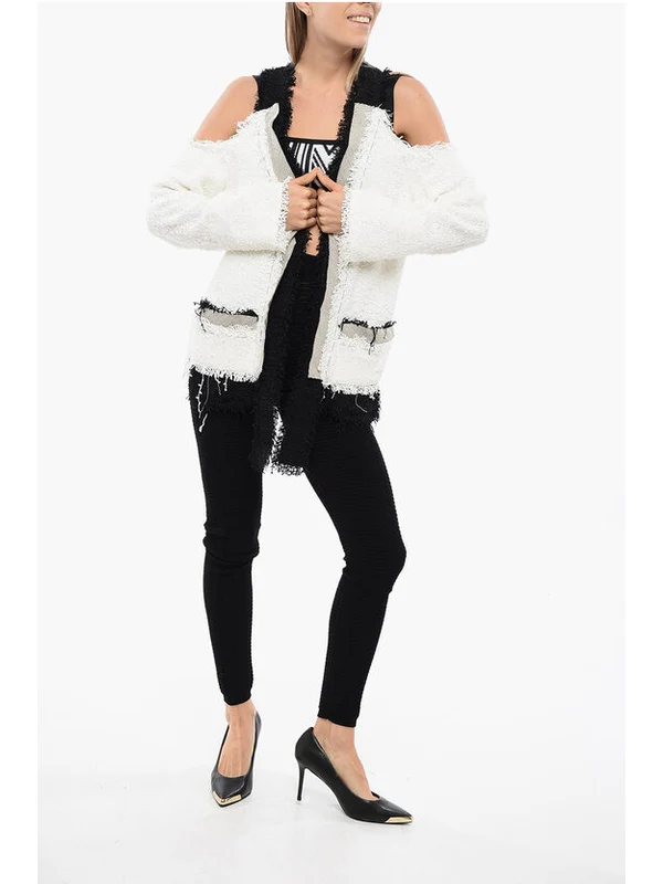Shoulder Cutout Fringe Tweed Cardigan - Image 4