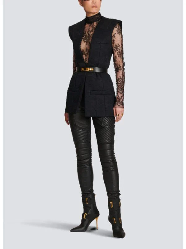 Shoulder Pad Single-Breasted Lace Vest - Image 3
