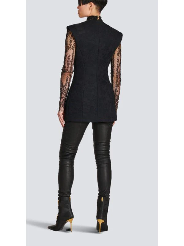 Shoulder Pad Single-Breasted Lace Vest - Image 4