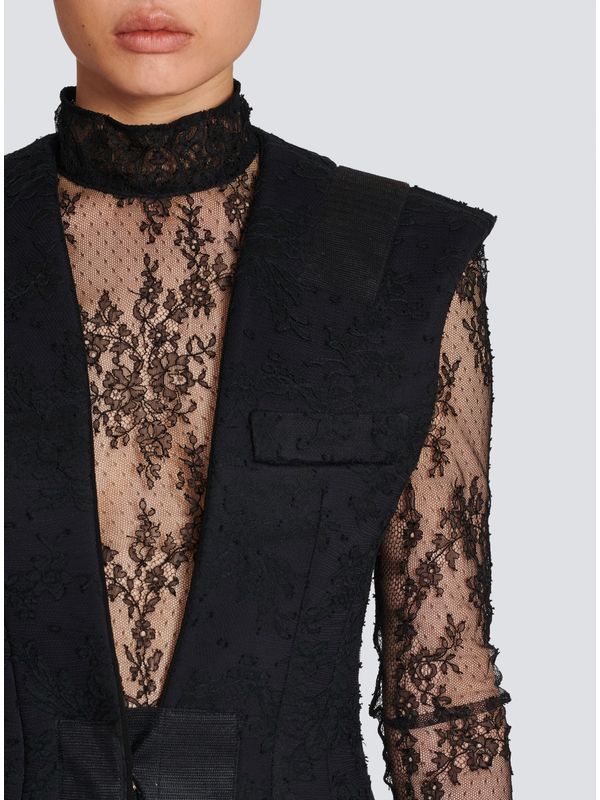Shoulder Pad Single-Breasted Lace Vest - Image 5