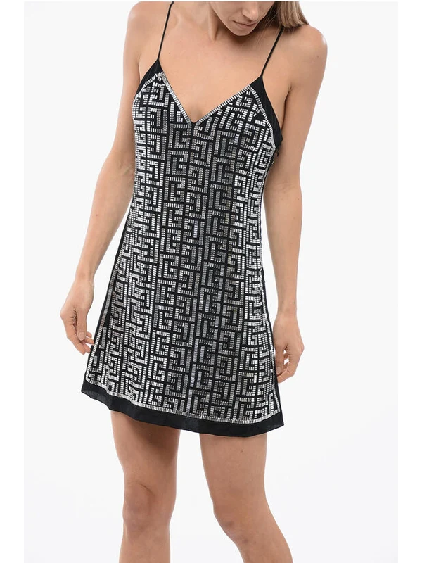 Monogram Rhinestone Embellished Sleeveless Dress - Image 4
