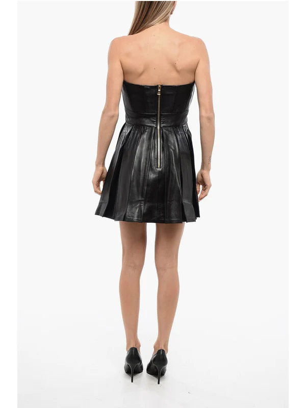 Bustier Pleated Leather Dress - Image 2