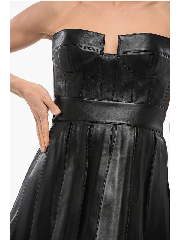 Bustier Pleated Leather Dress - Image 3