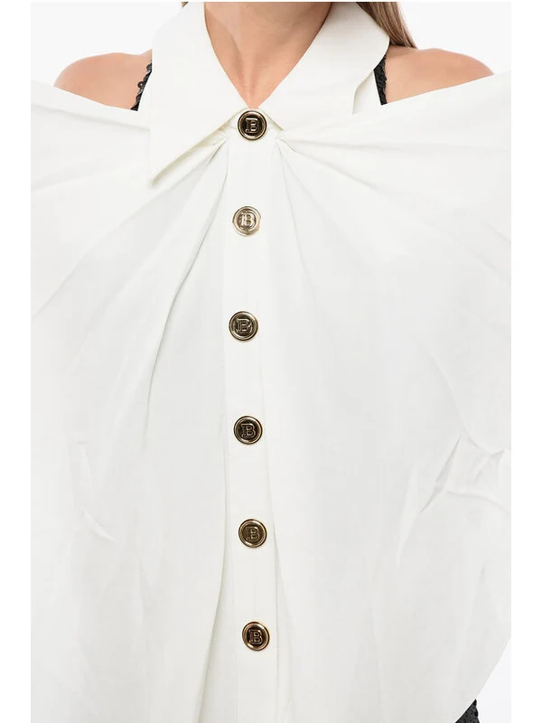 Logo Button Ruffle Collar Sequin Sleeveless Dress - Image 3