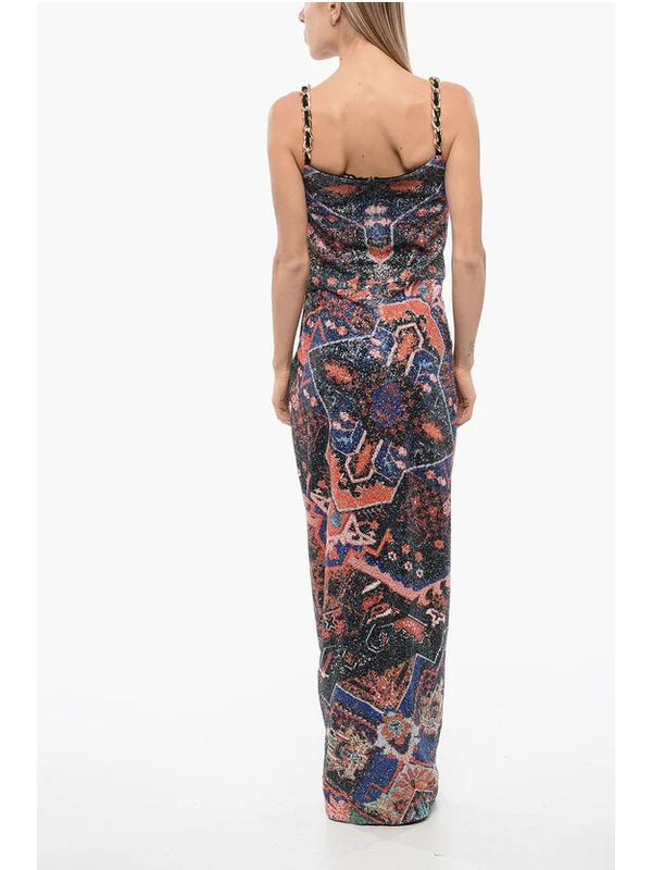 All-over Pattern Sequin Slit Sleeveless Dress - Image 2