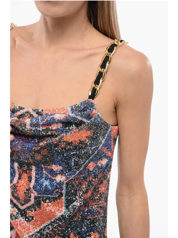 All-over Pattern Sequin Slit Sleeveless Dress - Image 3