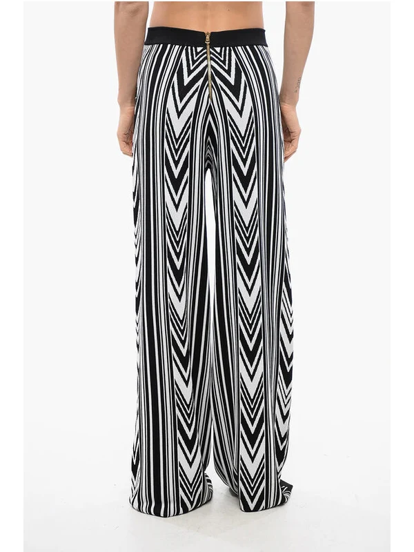 Geometric Pattern Banding Wide Pants - Image 2