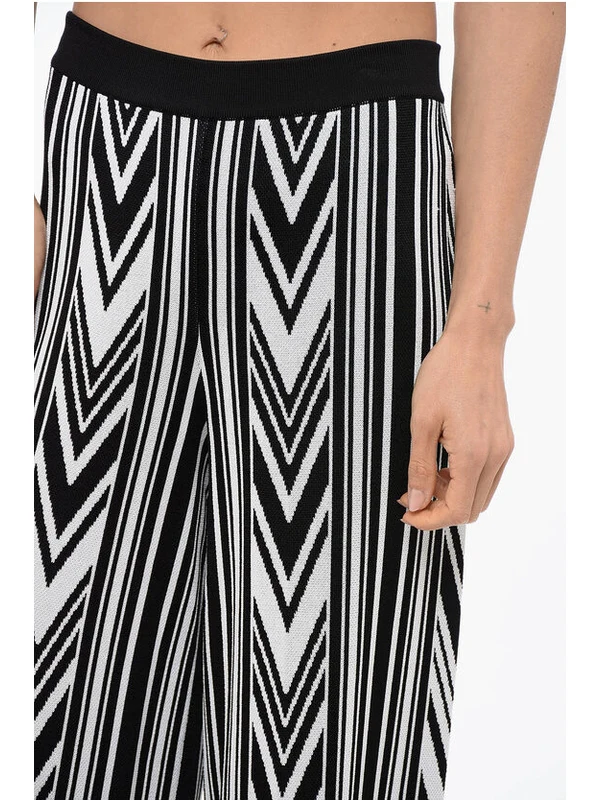 Geometric Pattern Banding Wide Pants - Image 3