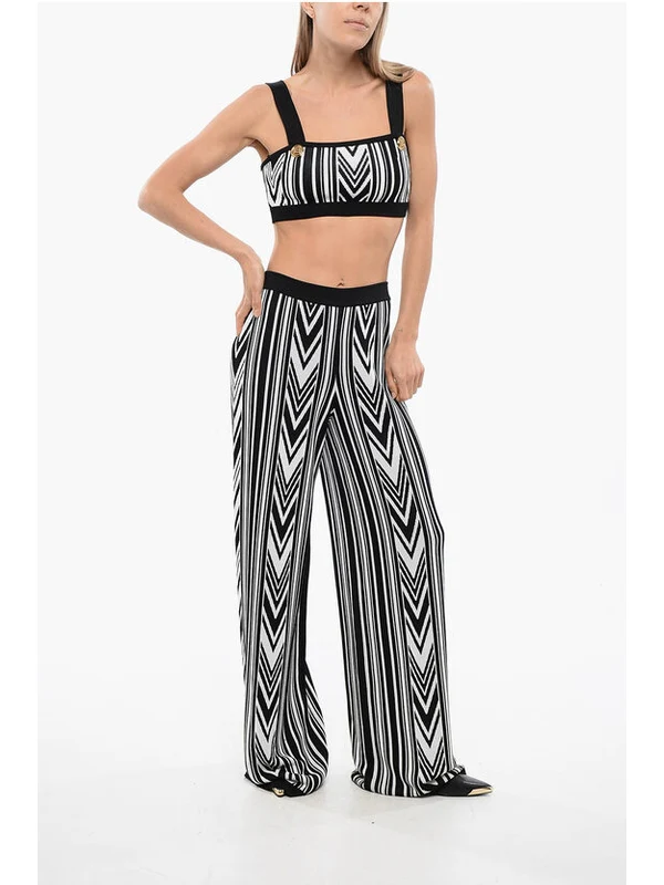 Geometric Pattern Banding Wide Pants - Image 4