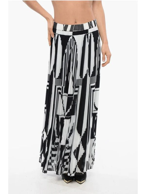 Geometric Pattern Pleated Banding Skirt - Image 2