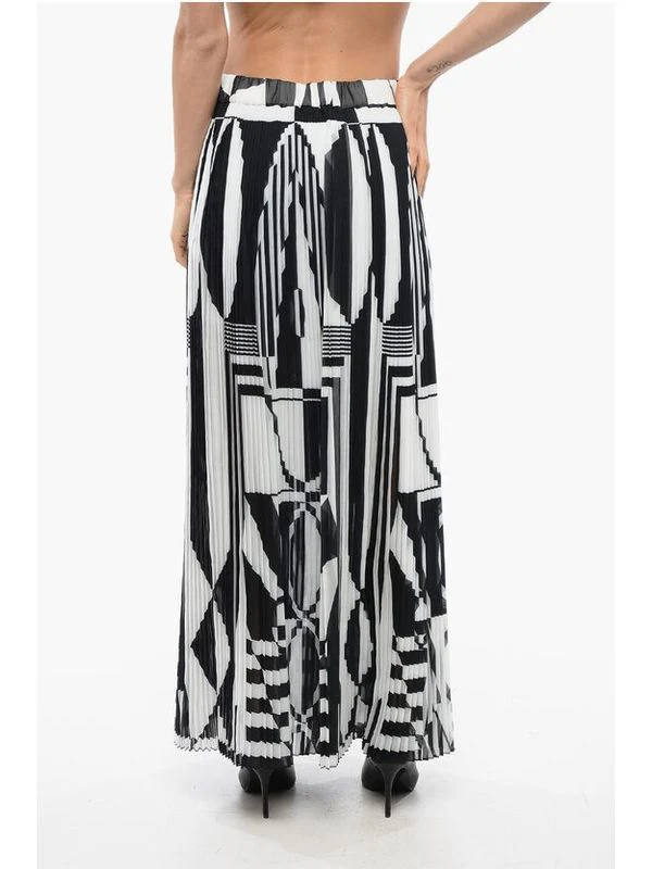 Geometric Pattern Pleated Banding Skirt - Image 3