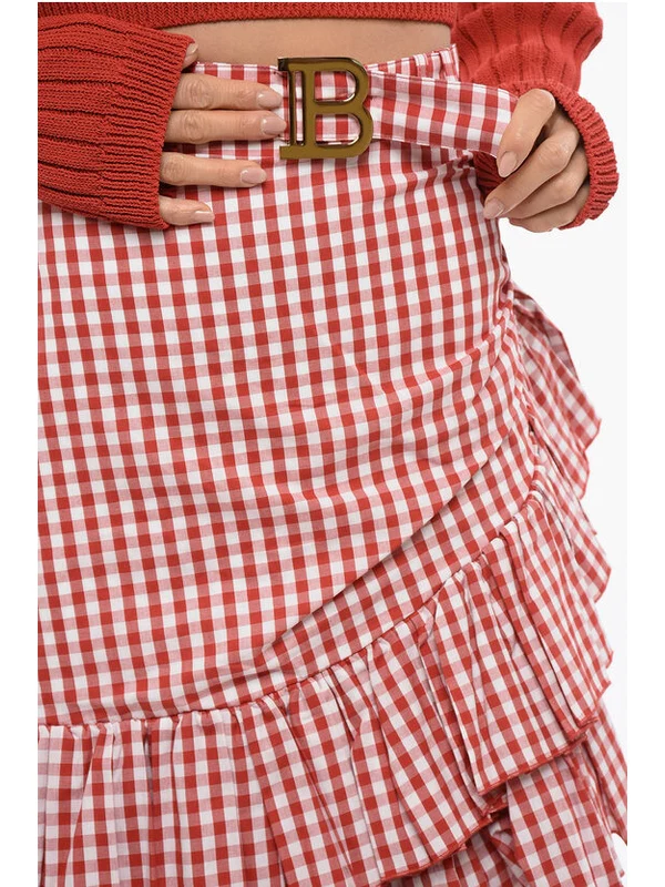 Logo Belt Gingham Check Ruffle Skirt - Image 3