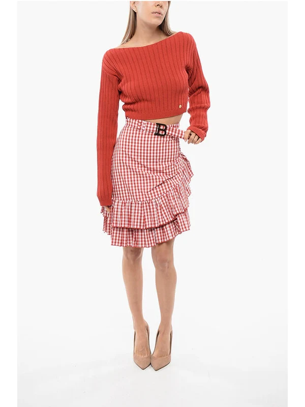 Logo Belt Gingham Check Ruffle Skirt - Image 4