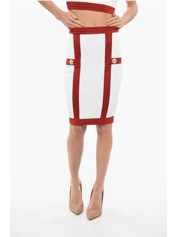 Logo Button Two-tone Knit Skirt - Image 2