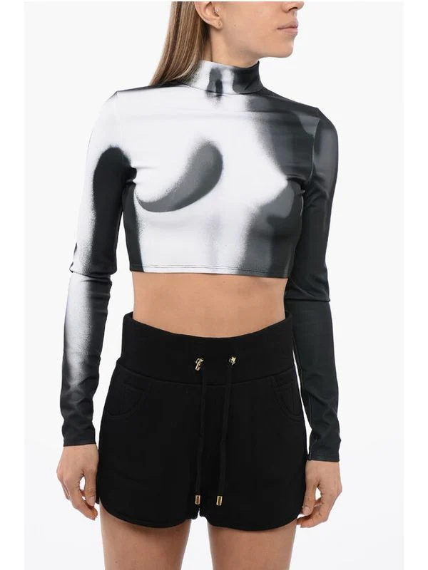 Printing High-neck Crop Long-sleeve Top - Image 2