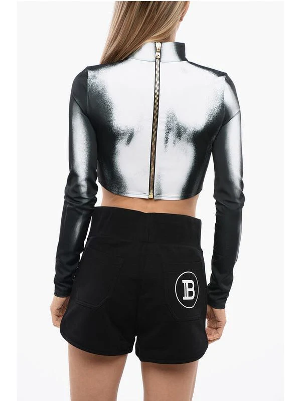 Printing High-neck Crop Long-sleeve Top - Image 3