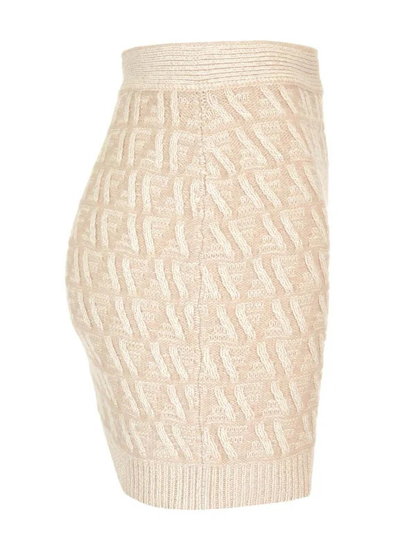 FF Jacquard Pattern Wool Cashmere Skirt - Image 3