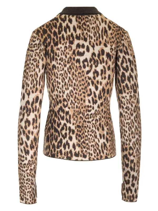 Leopard Pattern Wool Polo Sweater - Image 2