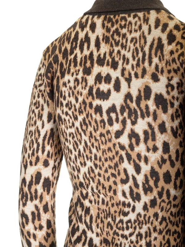 Leopard Pattern Wool Polo Sweater - Image 5