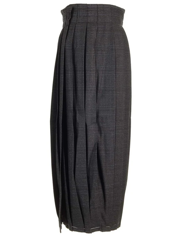 Suiting Check Pattern Pleated Skirt - Image 3