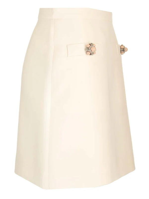 Jewel Button Wool Silk Mini Skirt - Image 3